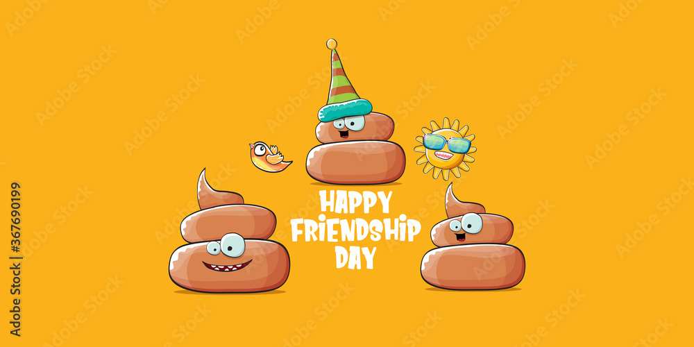 Happy friendship day horizontal banner or greeting card with vector funny  cartoon poo friends characters isolated on abstract orange background. Best  friends concept Stock Vector | Adobe Stock