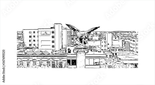 Building view with landmark of Aguascalientes is a city in central Mexico known for the Spanish. Hand drawn sketch illustration in vector. photo