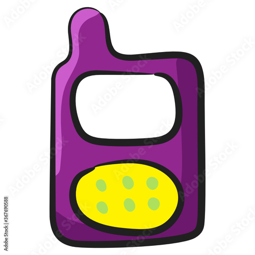 
A vintage mobile having button, walkie talkie icon in doodle design 
