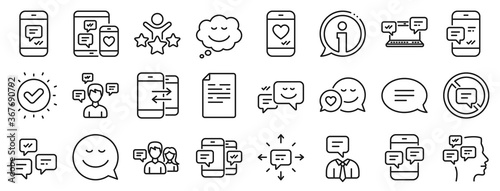 Group chat, Conversation and Speech bubbles icons. Message sms and Communication icons. SMS communication, Phone chat and Stop talking symbols. Conversation group, smartphone message, info. Vector