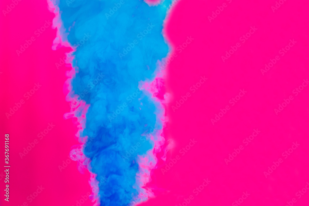 Smoke Bomb with blue smoke on rose background. Backgrounds and textures.