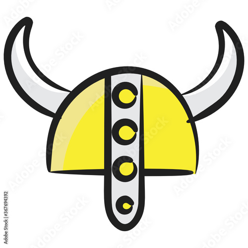 
Hand drawn icon of viking helmet, horn steel headgear 
