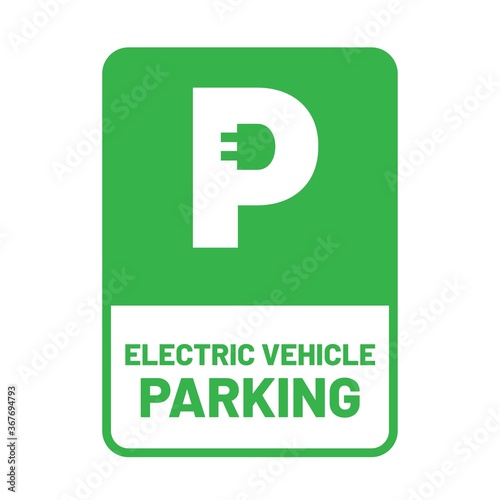 Electric vehicle parking sign. Green Charging Station symbol. Parking space for Eco friendly hybrid cars