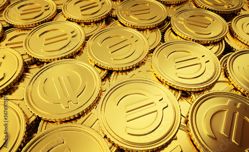 Background of gold coins with Euro sign. 3D illustration