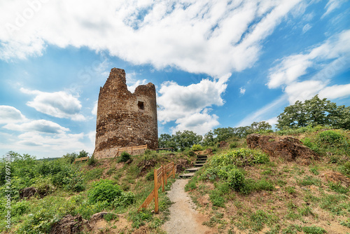 Vrdnik, Serbia-July 15, 2020: Vrdnik Tower (serbian: Vrdnicka kula) is a ruined medievil tower on Fruska Gora. photo