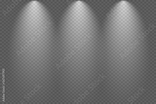 Set of Spotlight isolated on transparent background. Vector glowing light effect with gold rays and beams