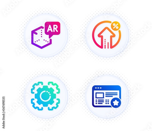 Augmented reality, Seo gear and Loan percent icons simple set. Button with halftone dots. Favorite sign. Virtual reality, Cogwheel, Growth rate. Star feedback. Technology set. Vector