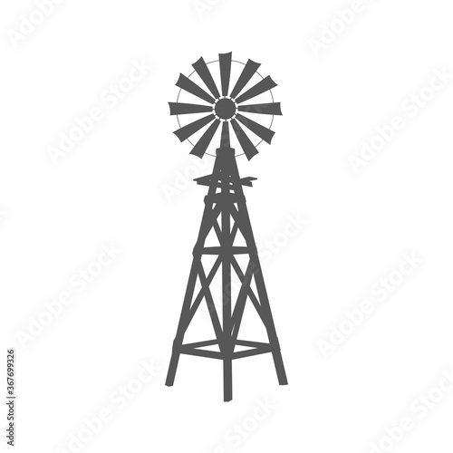 Vintage silhouette windmill graphic object illustration.