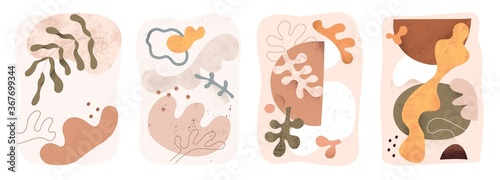Set of abstract scandinavian art poster with minimalistic beige shape, blot, ...