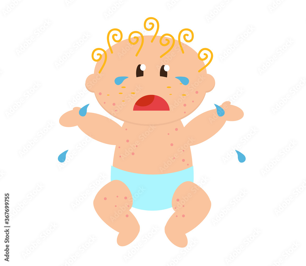 Little baby crying on a white background. Vector illustration. Little baby crying on a white background. Vector illustration.