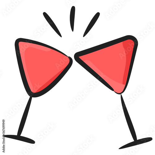 
Fresh drinks, toasting icon in hand drawn editable style 
