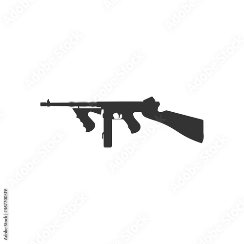 Black silhouette of automatic weapon tommy gun. Thompson submachine gun vector isolated. photo