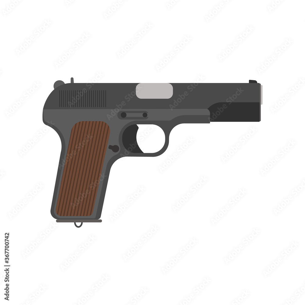 Old soviet pistol, world war 2 handgun isolated over white, vector illustration