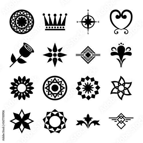 ornaments silhouette style icon set vector design