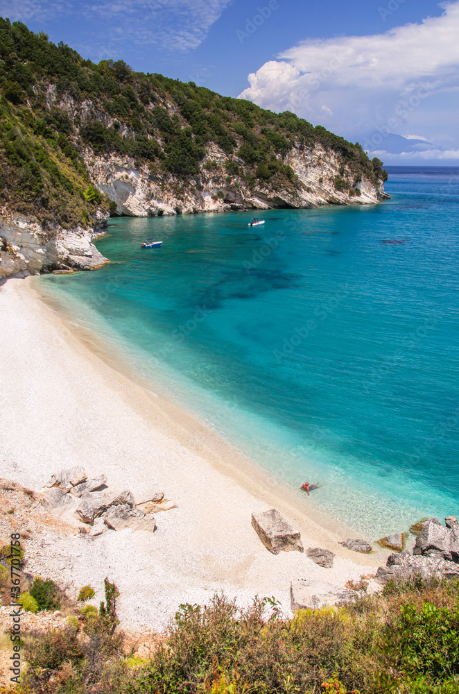 Picturesque Xigia sandy beach on north west coast of Zakynthos island, Greece