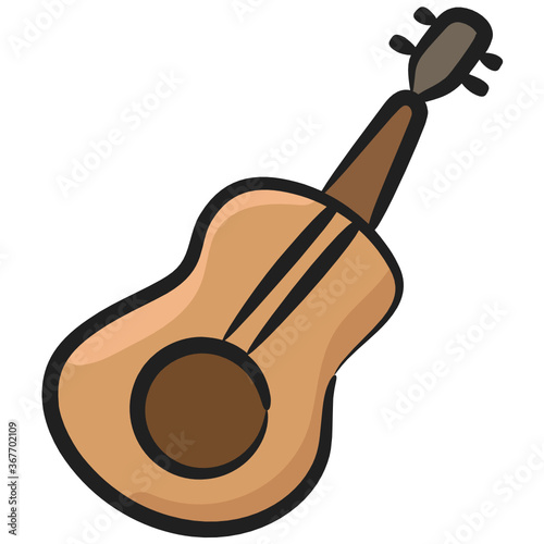 
A guitar, musical instrument icon in doodle design 
