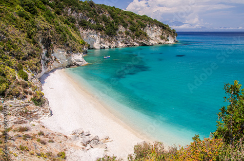 Picturesque Xigia sandy beach on north west coast of Zakynthos island, Greece © Darios