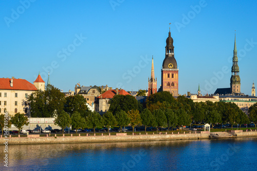 beautiful Riga architecture and river landscape 