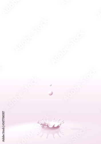 淡いピンク色のいちごミルクの雫とミルククラウン、イラスト