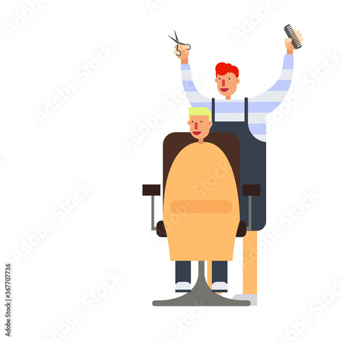 hairdresser cutting man's hair vector,  the character of hairstylist.