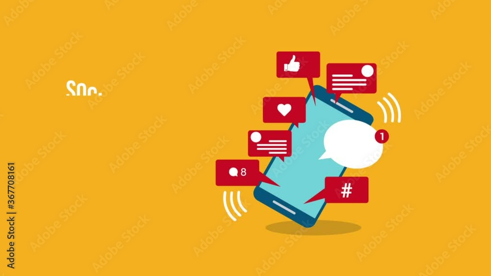 Viral content, social activity and smm - likes, shares and comments popping up on the mobile screen. HD animation	