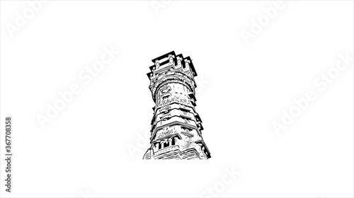 Building view with landmark of Ahmedabad, in western India, is the largest city in the state of Gujarat. Hand drawn sketch illustration in vector.