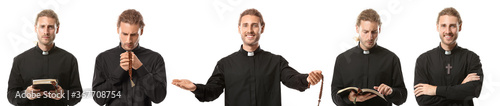 Handsome priest on white ba...