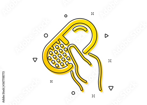 Medical drugs sign. Capsule pill icon. Pharmacy medication symbol. Yellow circles pattern. Classic capsule pill icon. Geometric elements. Vector