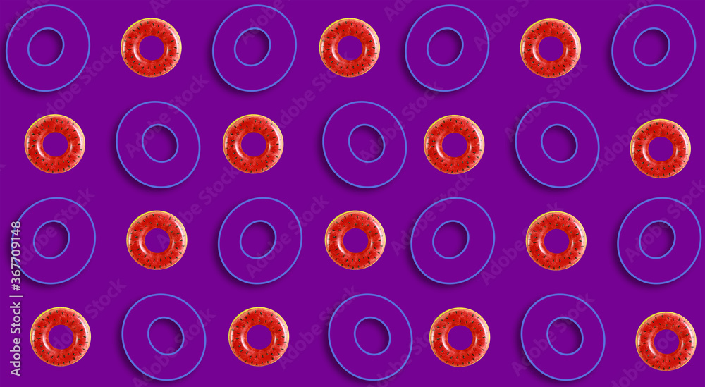 Many inflatable rings on color background Many inflatable rings on color background