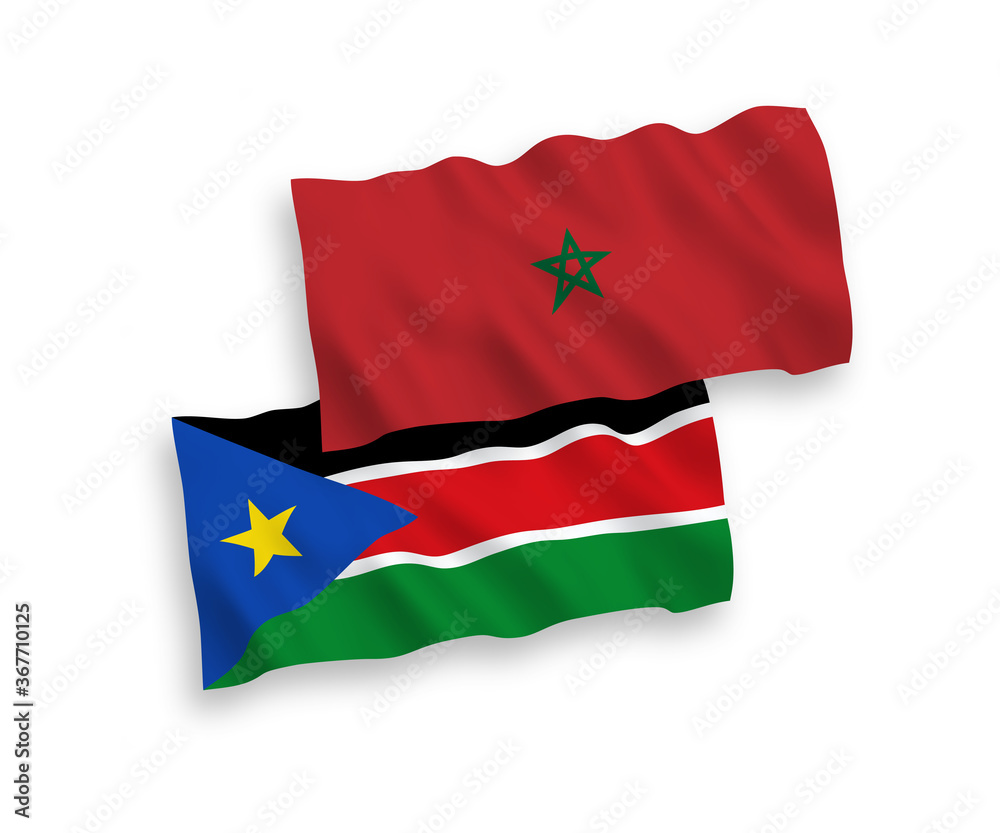 Flags of Republic of South Sudan and Morocco on a white background Flags of Republic of South Sudan and Morocco on a white background