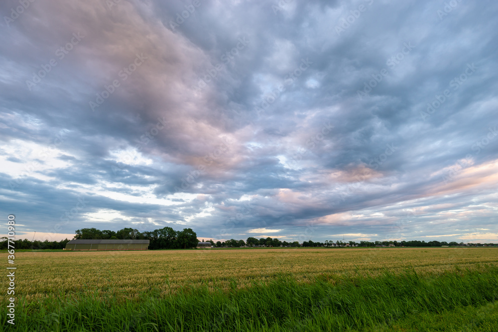 Chaotic sky with rusty colors over the dutch countryside during sunset Chaotic sky with rusty colors over the dutch countryside during sunset