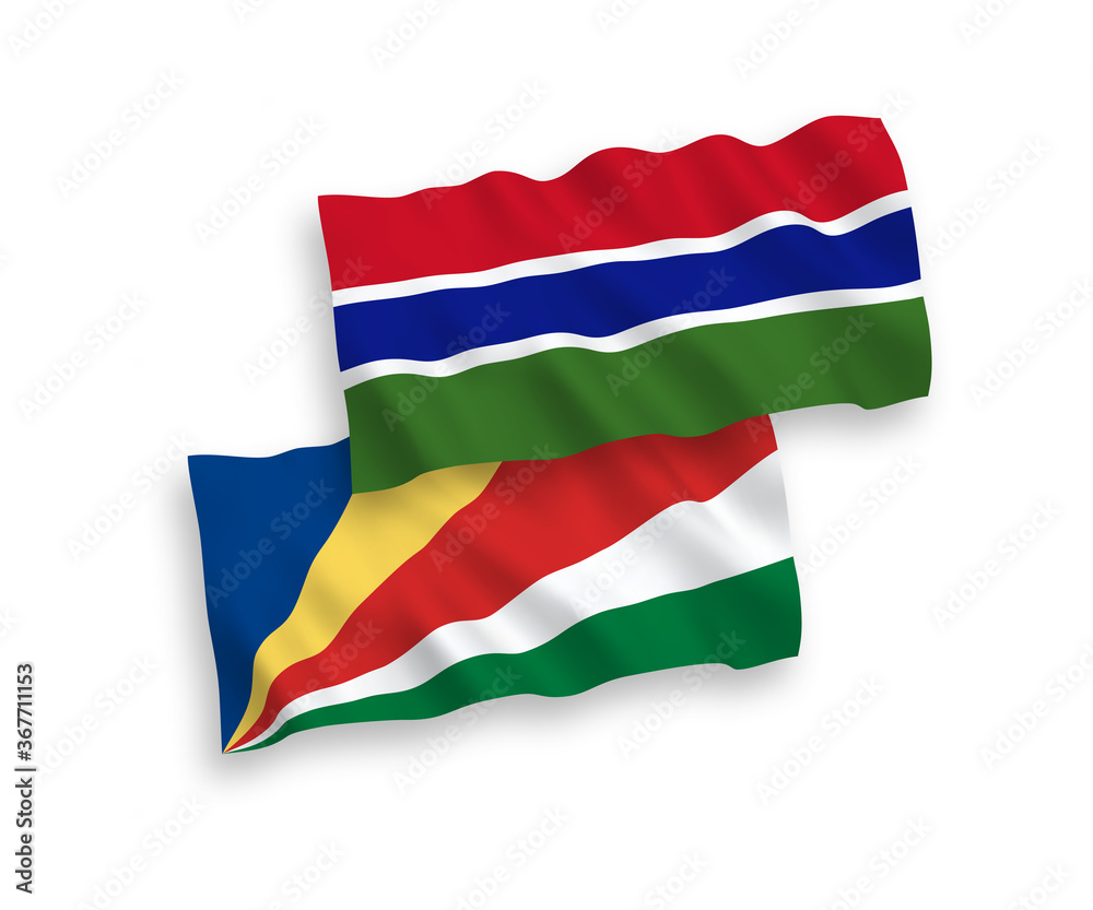 Flags of Republic of Gambia and Seychelles on a white background Flags of Republic of Gambia and Seychelles on a white background