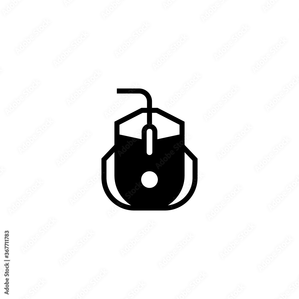 Fototapeta premium Gaming mouse icon in black flat glyph, filled style isolated on white background