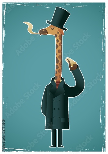 giraffe wearing gentle man costumes