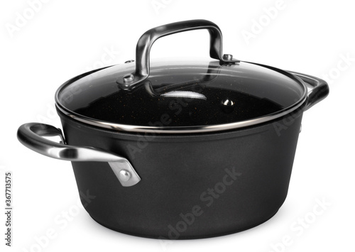 New black saucepan isolated on white background photo