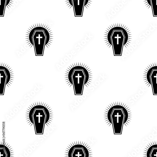 Coffin Icon Seamless Pattern, Funerary Box For Keeping A Corpse Coffin Icon