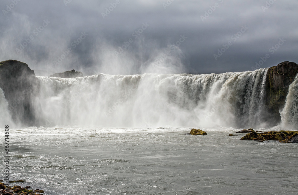 Godafoss waterfall in northern Iceland, low view
