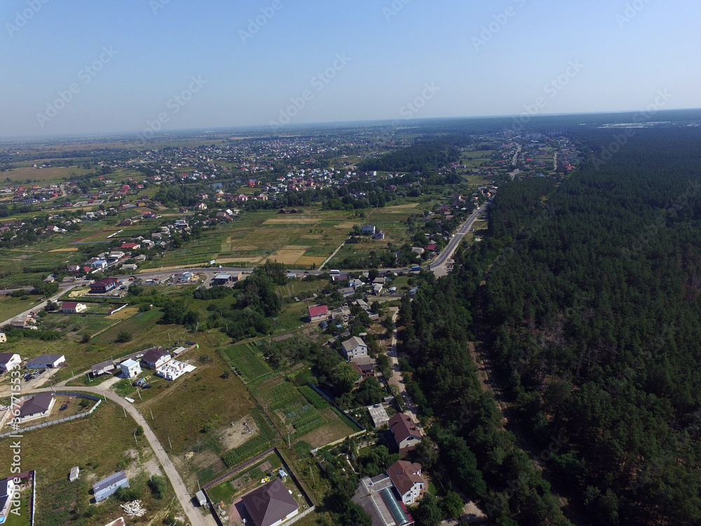 Aerial view of the saburb landscape (drone image). Near Kiev