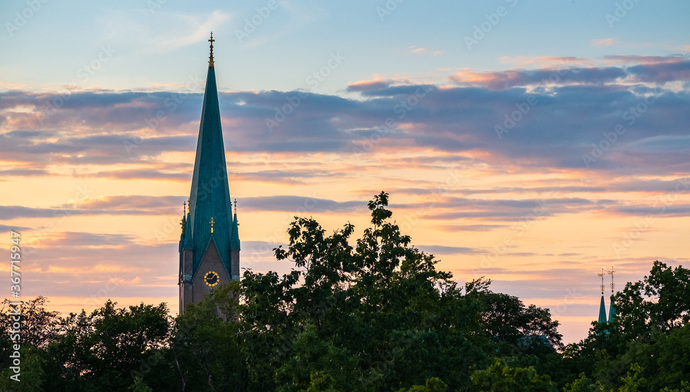 Fototapeta premium Cathedral in Linköping, Sweden during a summer sunset