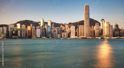 Photography Victoria Harbor at sunset view in Hong Kong, China