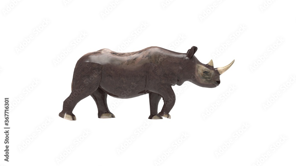 Fototapeta premium 3D rendering of a rhino rhinoceros beast animal side profile isolated