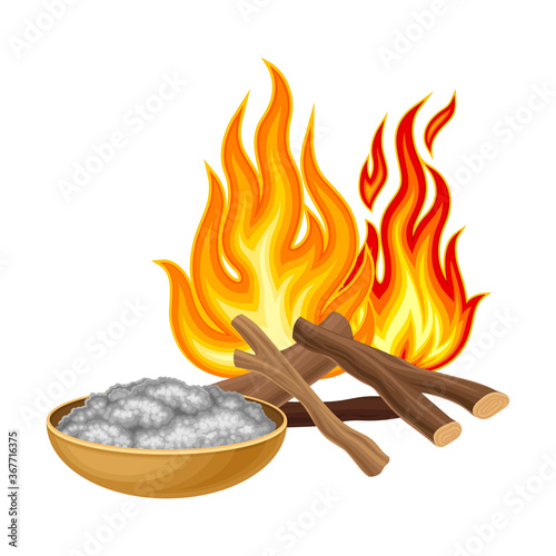 Fire and Ash as Organic Fertilizer for Soil and Plant Growth Vector Illustration