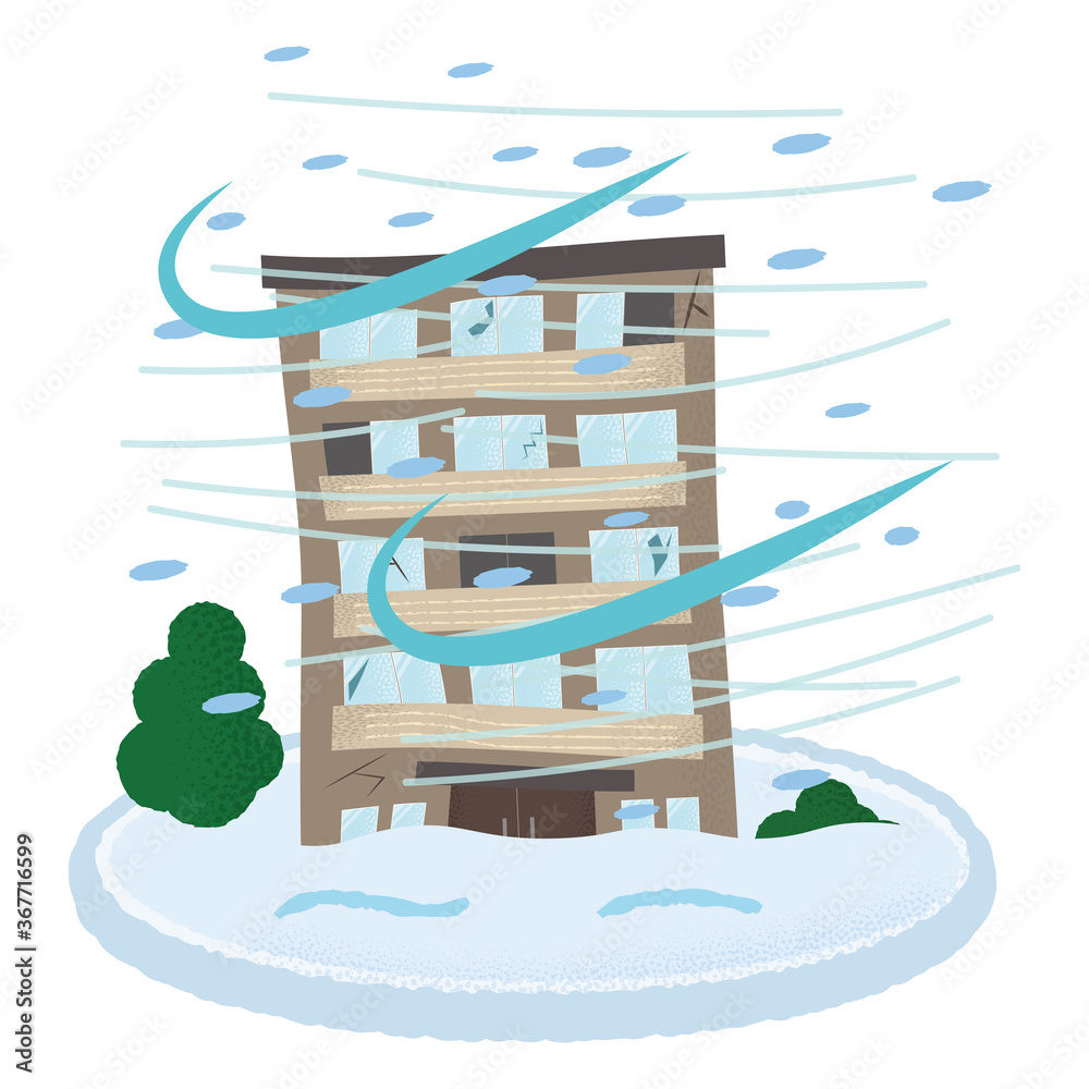 吹雪の被害に遭うマンションのベクターイラスト Stock Vector | Adobe Stock