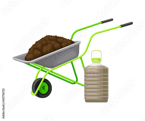 Wheelbarrow with Topsoil as Organic Fertilizer for Soil and Plant Growth Vector Illustration