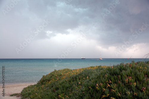 Fototapeta Naklejka Na Ścianę i Meble -  Dramatic view of a thunderstorm in the sea, Sani, Kassandra, Halkidiki, Greece, Europe