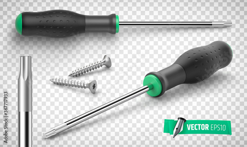 Tournevis torx et vis vectoriels sur fond transparent