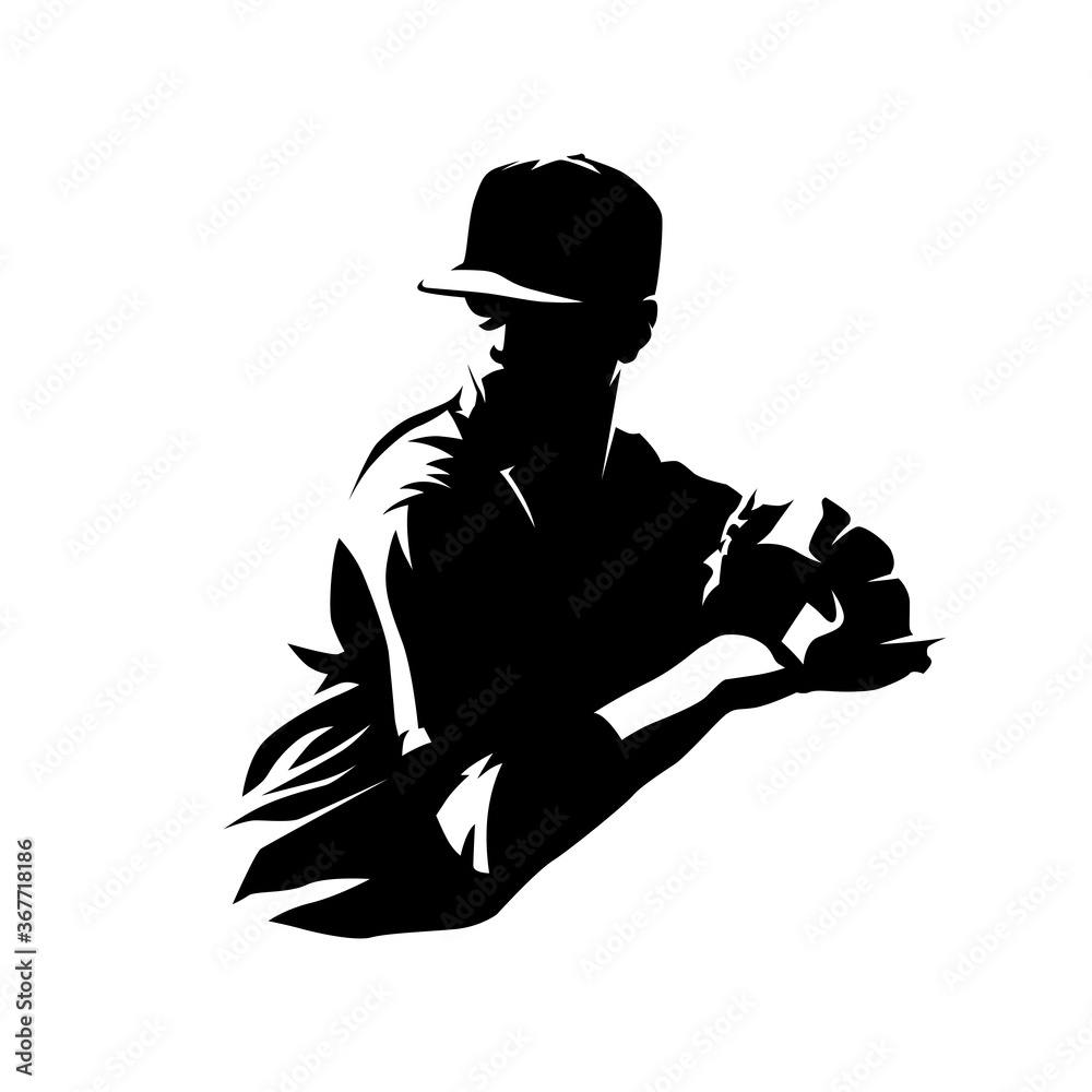 Naklejka Baseball pitcher throwing logo. Isolated vector silhouette