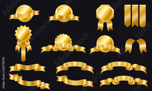 Golden ribbons labels and shields. Set of ribbons and labels.Golden ribbon banners. Gold sticker