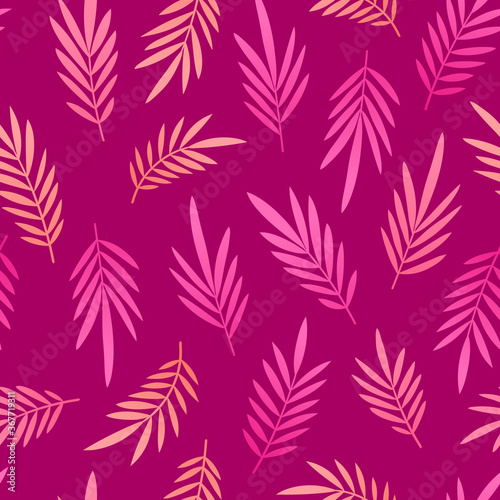 Neon trend pattern with tropical leaves of palm.