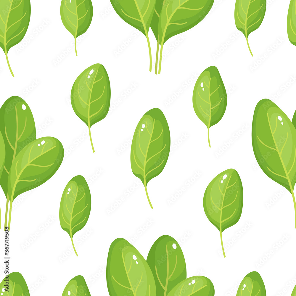 Cartoon bright spinach seamless pattern isolated on white